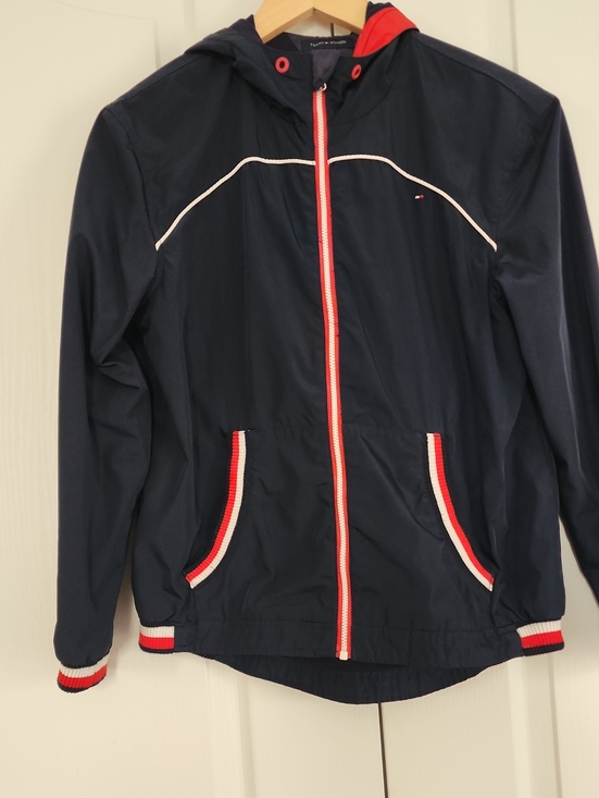 Tommy Hilfiger Other - Tommy Hilfiger Navy Hooded Windbreaker with Red & White Trim